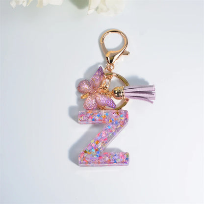 A-Z Sequin Initial Keychain - Dreamy Butterfly Tassel Pendant Bag & Purse Charm for Women