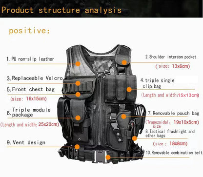 Adjustable Military Tactical Vest - Outdoor Molle Combat Body Armor for Security, Hunting, CS Game, and Airsoft Training