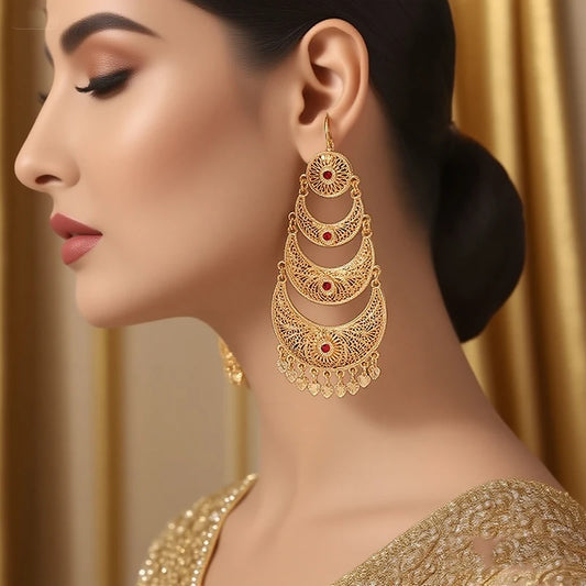 Vintage Moon & Heart Tassel Dangle Earrings for Women – Ethnic Tribal Arabesque Drop Jewelry