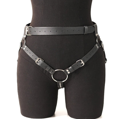 Punk Gothic PU Leather Waist & Thigh Harness - Adjustable Men's Body Strap Accessory for Festivals, Carnivals & Streetwear