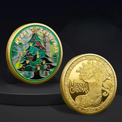 Christmas Commemorative Coin – Santa Claus Carriage & Boots Lucky Holiday Collectible Badge