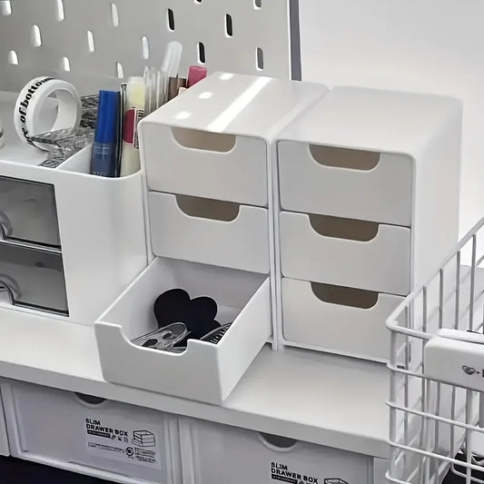 3-Tier Desk Organizer with Drawers – Portable Storage Box for Office Supplies, Jewelry & Cosmetics with Divider Compartments