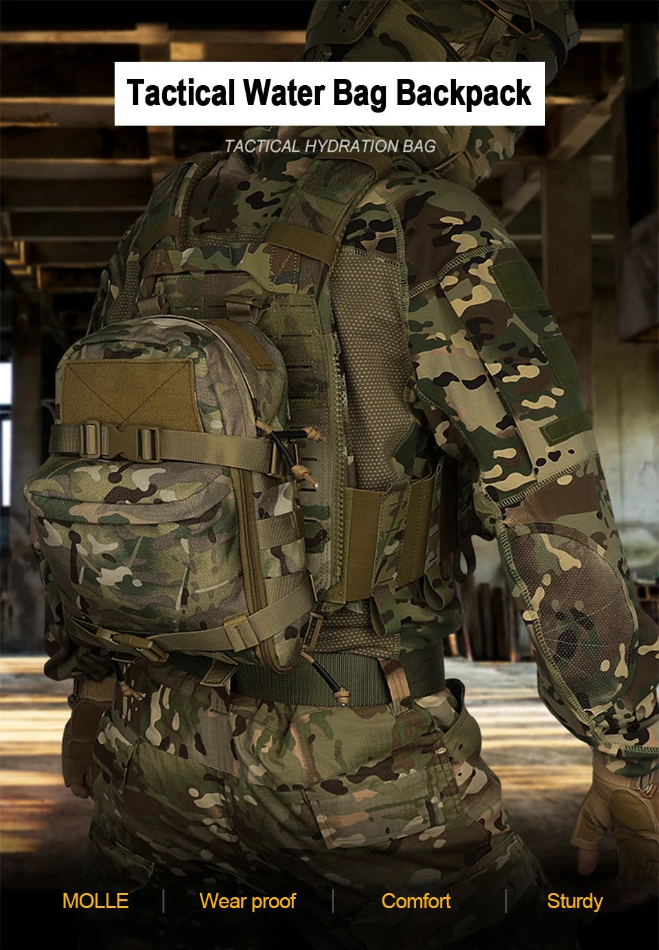 Mini Hydration Tactical Backpack – Outdoor Water Bladder Carrier with Zipper Pouch, 1000D Nylon for Hunting & Sports