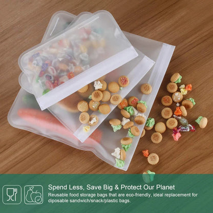 10pcs Silicone Food Storage Containers - Leakproof, Reusable Stand-Up Zip Bags for Fresh Food Storage