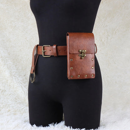 4PCS Medieval Cosplay Leather Belt Set – Copper Coin Waist Bag, Renaissance & Steam Role Playing Halloween Costume Accessories