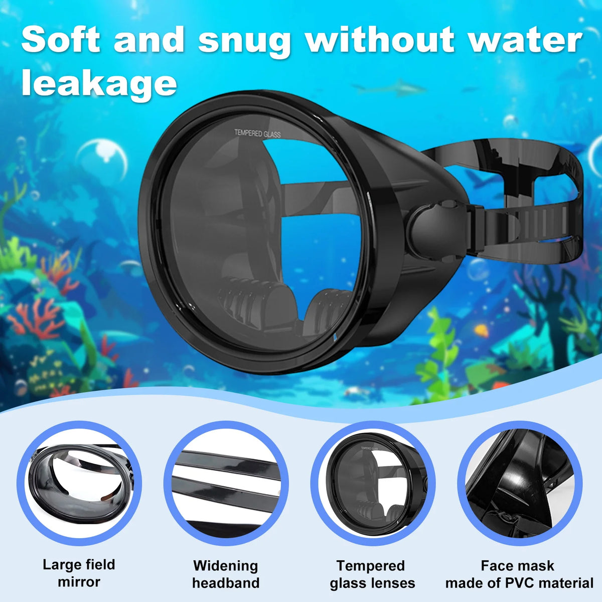 Full-Face Snorkeling Mask - Waterproof Anti-Fog 180° Panoramic Diving Goggles for Adults