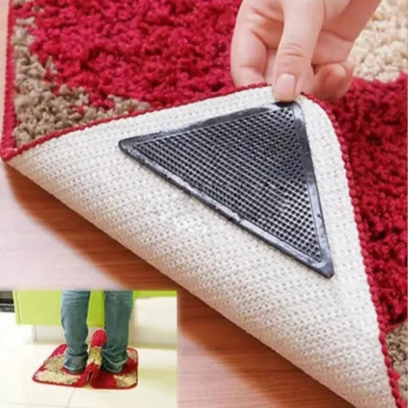8Pcs Set Triangle Washable Rug Grippers – Anti-Slip Reusable Rubber Mat Patch Tape for Tile Floors & Carpet Corners