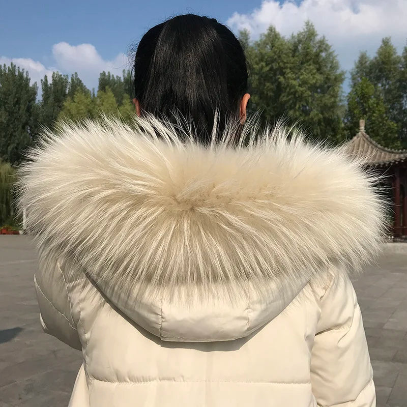 Natural Raccoon & Fox Fur Scarf – Luxury Women’s Winter Fur Collar and Hood Trim for Coats & Jackets