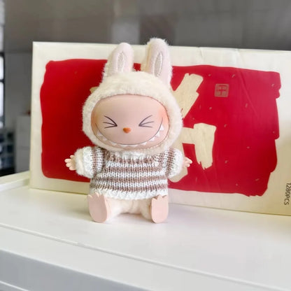 Labubu Striped Sweater Outfit - Matching Hat Pendant, Customizable Doll Accessories