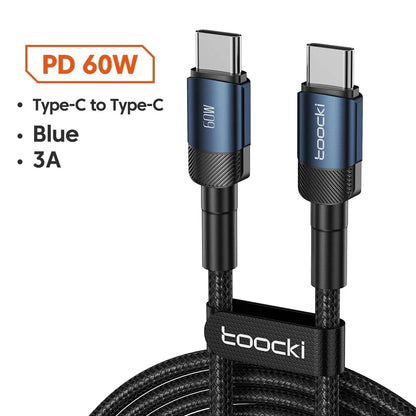 Toocki PD 100W/60W Type-C to Type-C Cable – Quick Charge 3.0 Fast Charging for iPhone 15, Huawei, Samsung, Xiaomi