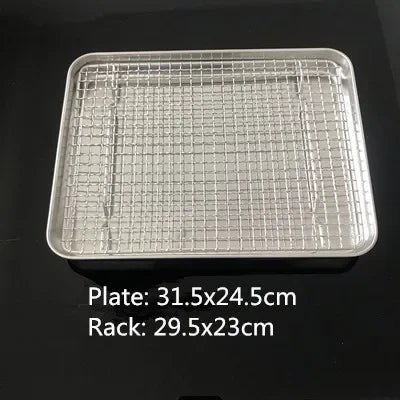304 Stainless Steel Baking Tray with Wire Rack — Cake, BBQ, Oven, Roasting & Grilling Pan Tool