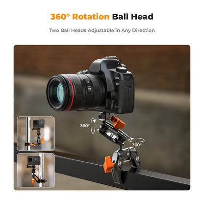 K&F Concept Multi-Functional Super Clamp with Double 360° Ball Head Magic Arm for GoPro, Insta360, DJI Osmo Action Camera, and Phone