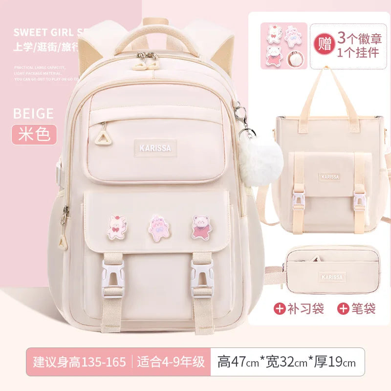 Girls’ School Backpack Set – Kawaii Water-Resistant Bookbags for Elementary Kids, Primary School Bag