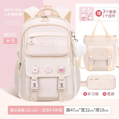 Girls’ School Backpack Set – Kawaii Water-Resistant Bookbags for Elementary Kids, Primary School Bag