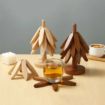 4PCS Bamboo Wooden Tree Design Table Mat Coasters — Heat Resistant Decorative Pot Trivets