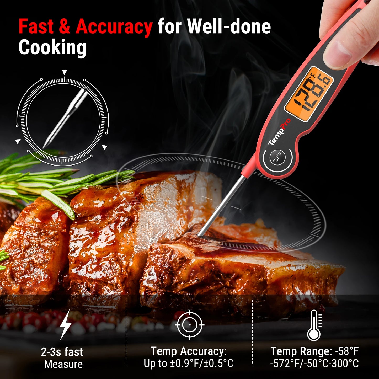 TempPro F05 Digital Instant Read Meat Thermometer – Fast Reading with Hold Function, Magnetic Back, IPX6 Waterproof BBQ & Cooking Thermometer for Meat, Turkey & Grill Prep