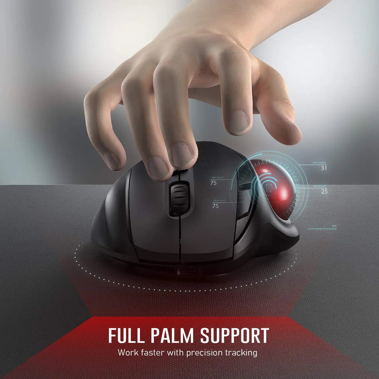 Wireless Rechargeable Trackball Mouse - Bluetooth 2.4G USB Ergonomic Mice for Computer, Android, Windows, 3 Adjustable DPI