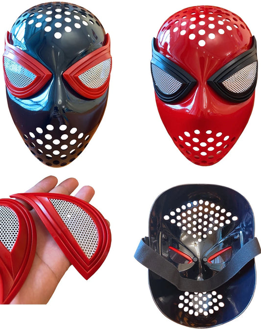Spider-Man: Far From Home Iron Spider Cosplay Mask — Red & Black Faceshell Helmet with Elastic Straps, Costume Accessory