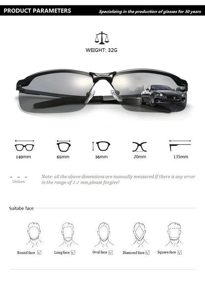 Photochromic Polarized Sunglasses for Men – Color-Changing Driving Glasses for Day & Night Vision