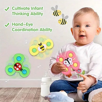 Interactive Bug Flower Suction Cup Toy - Cartoon Spinning Educational Baby Fun Play Activity Toy