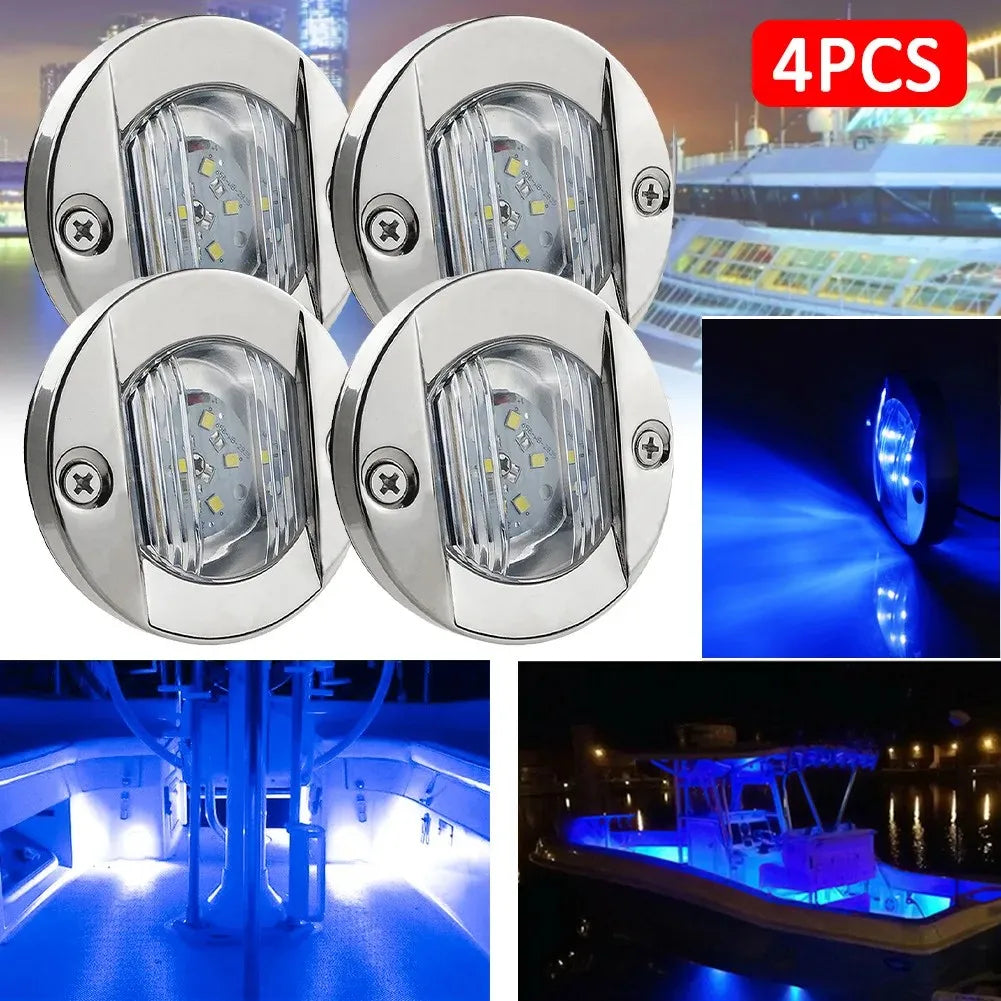Blue & White Marine LED Deck Courtesy Lights – Waterproof Stern Transom Boat Lamps (1-4pcs)