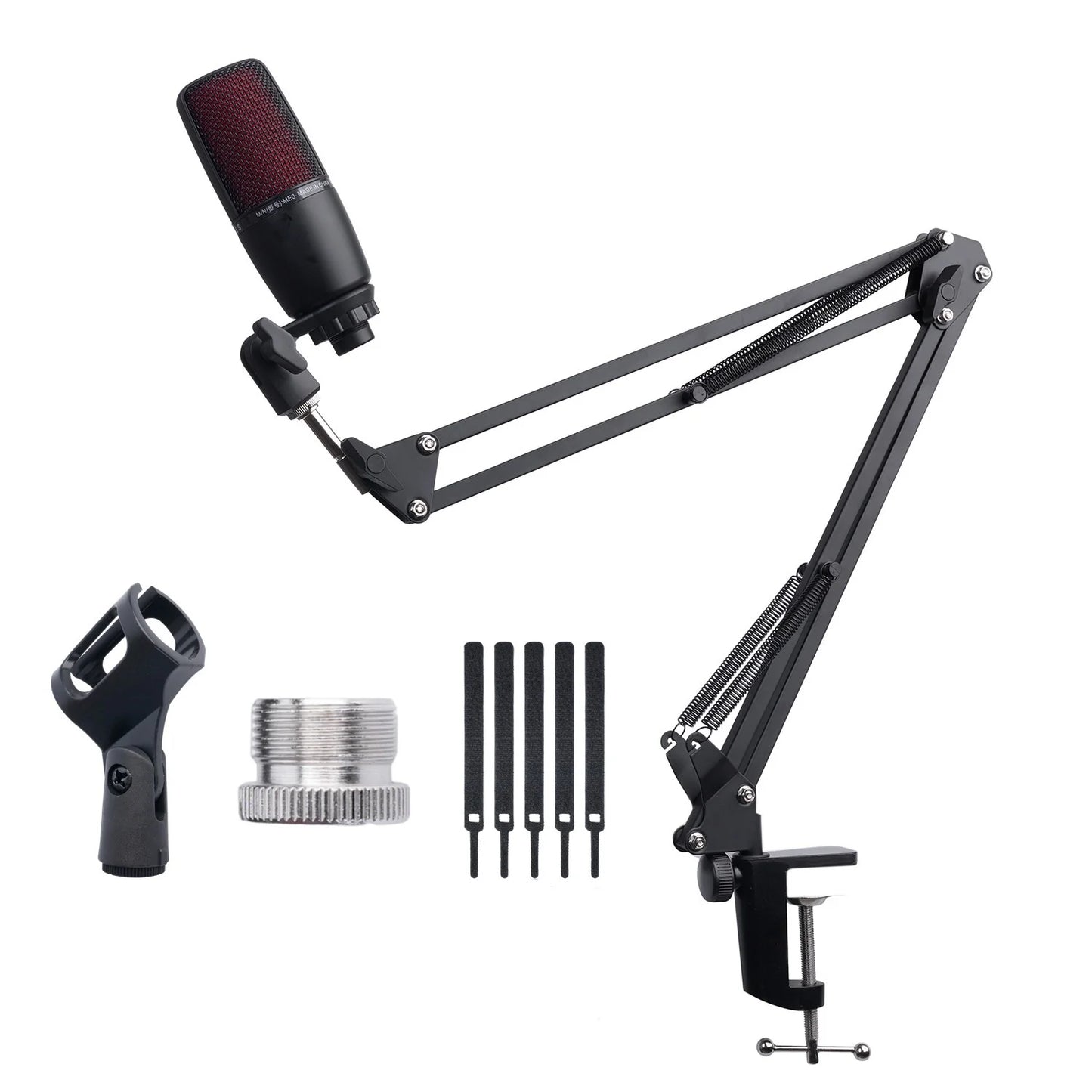 Extendable Microphone Boom Arm Stand - Suspension Scissor Arm with Mic Clip & Table Mount Clamp