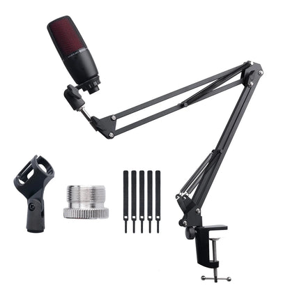 Extendable Microphone Boom Arm Stand - Suspension Scissor Arm with Mic Clip & Table Mount Clamp