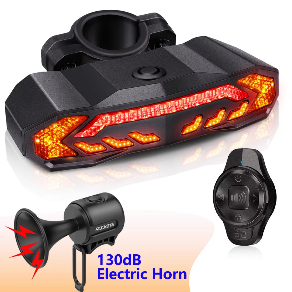 Rockbye Rechargeable Wireless Bike Tail Light with Turn Signals, Anti-Theft Alarm & Bicycle Safety Light