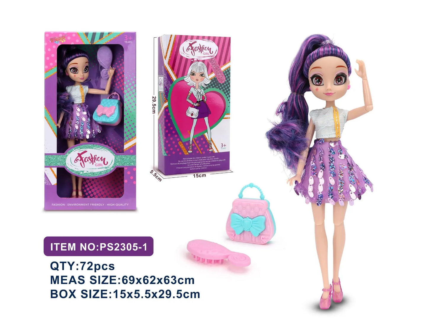26cm BJD Doll for Girls – Purple Hair Fashion Princess with Big Eyes & Accessories Gift