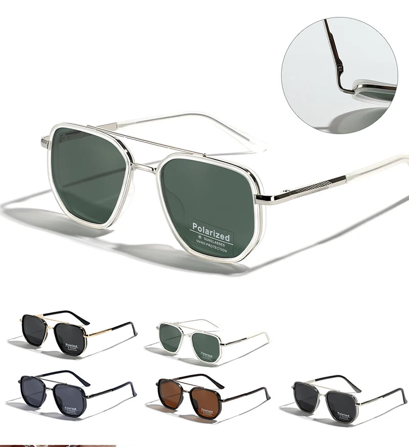 Peekaboo TR90 Polarized Sunglasses – Retro Metal Square Style for Men & Women, UV400 Double Bridge Driving Glasses