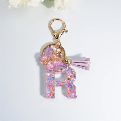 A-Z Sequin Initial Keychain - Dreamy Butterfly Tassel Pendant Bag & Purse Charm for Women