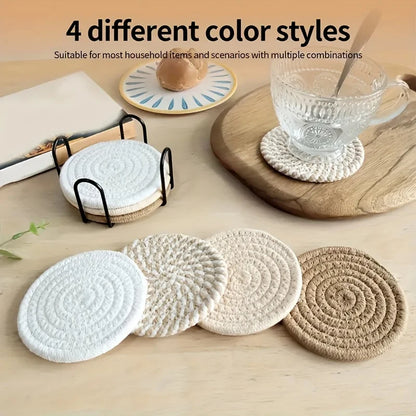 4pcs Absorbent Cotton Drink Coasters – Minimalist Fabric with Non-Woven Lining for Coffee Table Decor