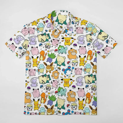 Summer Men's Short Sleeve Shirt – Cute Animal Print, Open Button Lapel, Comfortable Casual Top
