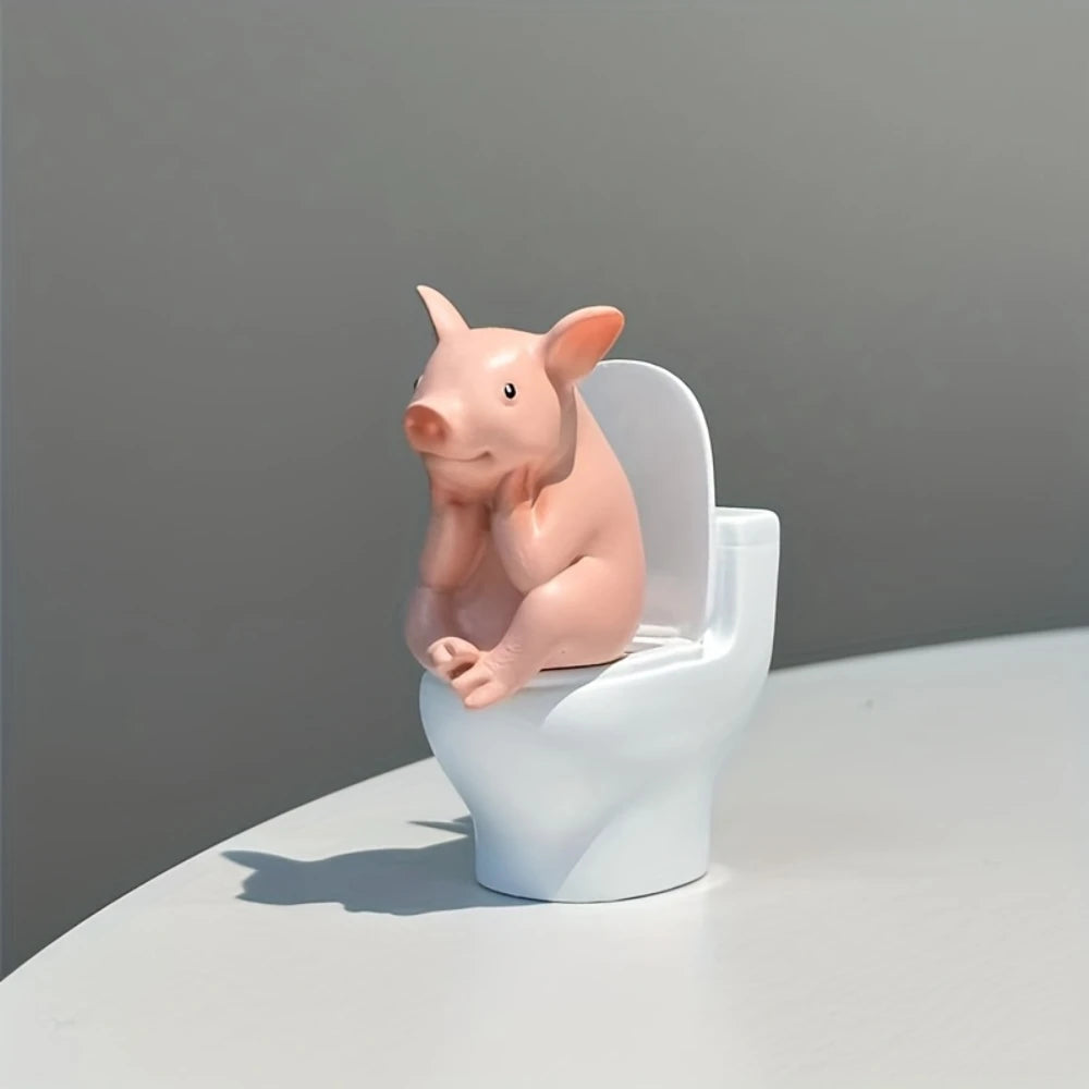 Cute Pig Toilet Figurine - PVC Bathroom Tabletop & Wall Decor Gift
