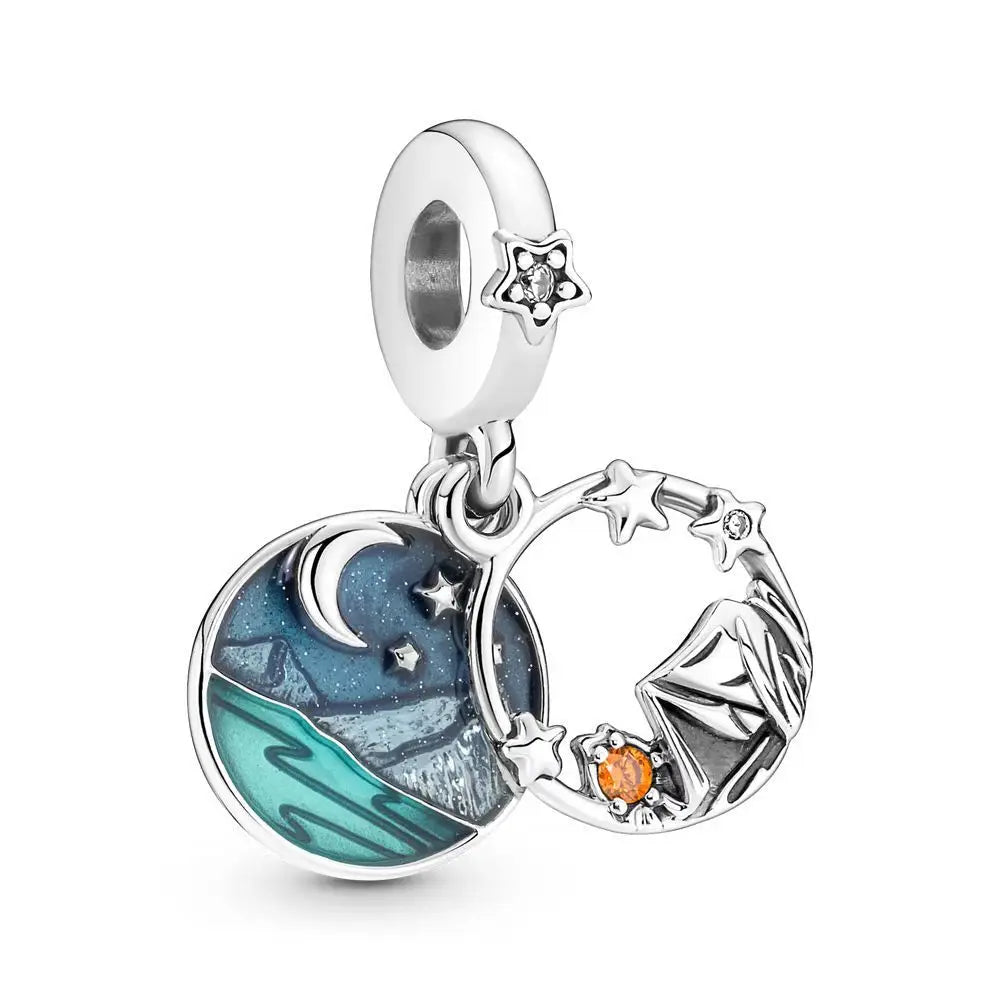 925 Silver Plated Murano Glass Sea Turtle Dangle Charm - Colorful Pink & Blue Jewelry for Women's Bracelet