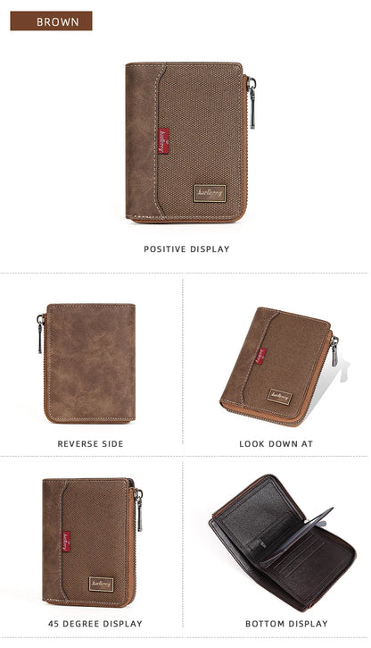 Baellerry RFID Short Men’s Wallet — Luxury Zipper Card Holder with Coin Pocket & Photo Slots