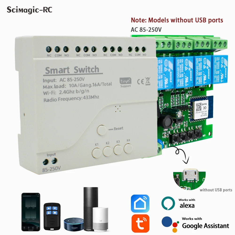 Tuya Zigbee & eWeLink Smart WiFi Module Switch, 4CH Relay 12V/24V/110V/220V RF 433 Remote Control, Works with Alexa & Google Home
