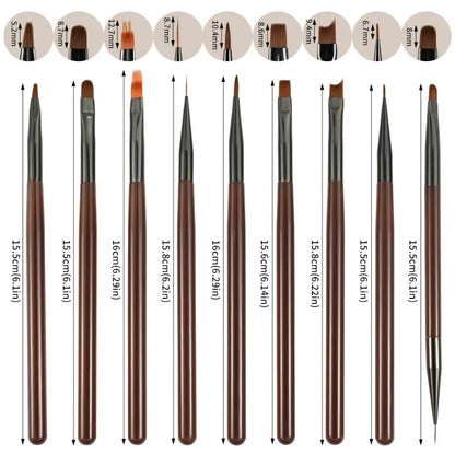 9PCS UV Gel Nail Brush Set – Liner DIY Painting Pen, Acrylic Drawing Brush for Nail Art Design & Tip Display Tools