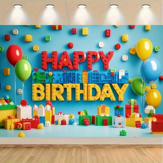 Colorful Building Block Balloon Backdrop - Vibrant Kids Birthday Party Decoration & Photography Background