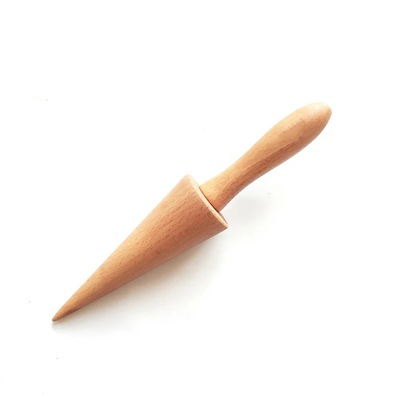 Wooden Egg Roll Ice Cream Cone Mold – Spiral Croissant & Cream Horn Pastry Roller for Omelet, Waffle & Baking Kitchen Tool