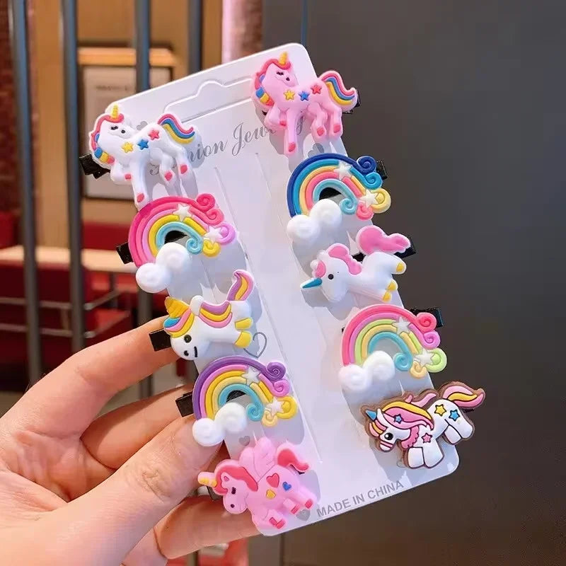 10pcs Kids Hair Clips Set – Cute Soft Gel BB Side Clips for Girls, Cartoon Hair Accessories Cards