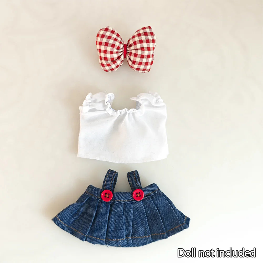 Mini Doll Clothes & Accessories — 15–17cm Labubu & 10cm Cotton Doll Outfit, Pink Hoodie & Yarn Skirt (No Doll)