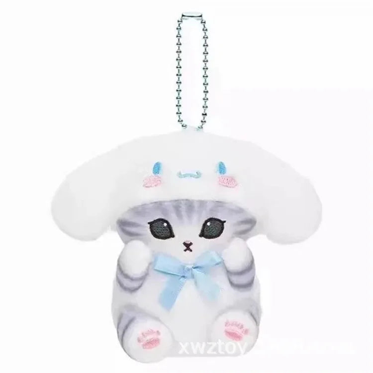 Hot Kawaii Plush Keychain Pendant — Mofusand Shark Cat & Cross-Dressing Hello Kitty/Kuromi Backpack Charm