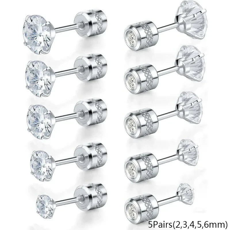 20G Titanium Stud Earrings – Hypoallergenic Tiny Cubic Zirconia Screw Back Cartilage & Tragus Piercing Jewelry