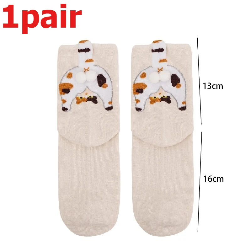 Funny 3D Cat Socks - 4-Piece Set of Quirky Cotton Cartoon Crew Socks for Gifts