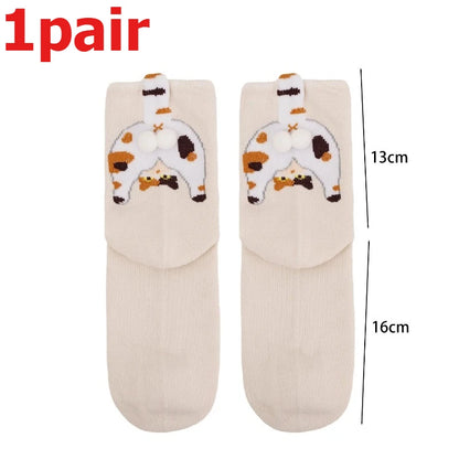 Funny 3D Cat Socks - 4-Piece Set of Quirky Cotton Cartoon Crew Socks for Gifts