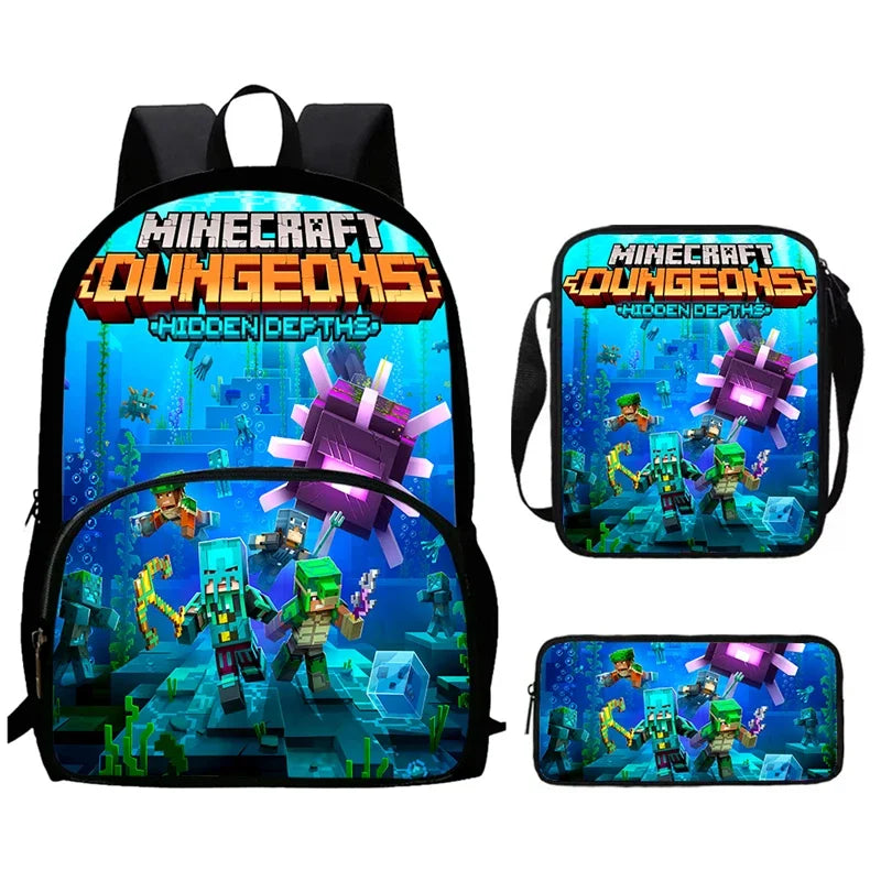 Mini-Craft Kids School Backpack Set — Front Pocket Backpack, Shoulder Bag & Pencil Case for Boys & Girls Ages 5-10