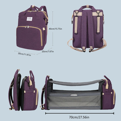 Foldable Bed Diaper Bag with Changing Station - Insulated Pocket, Large Capacity, Multifunctional Double Shoulder Mommy Bag