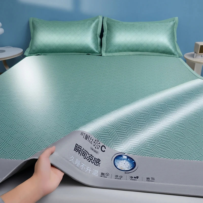Cooling Ice Silk Bed Mat - Carbon Fiber Summer Mattress Cover with Pillowcase