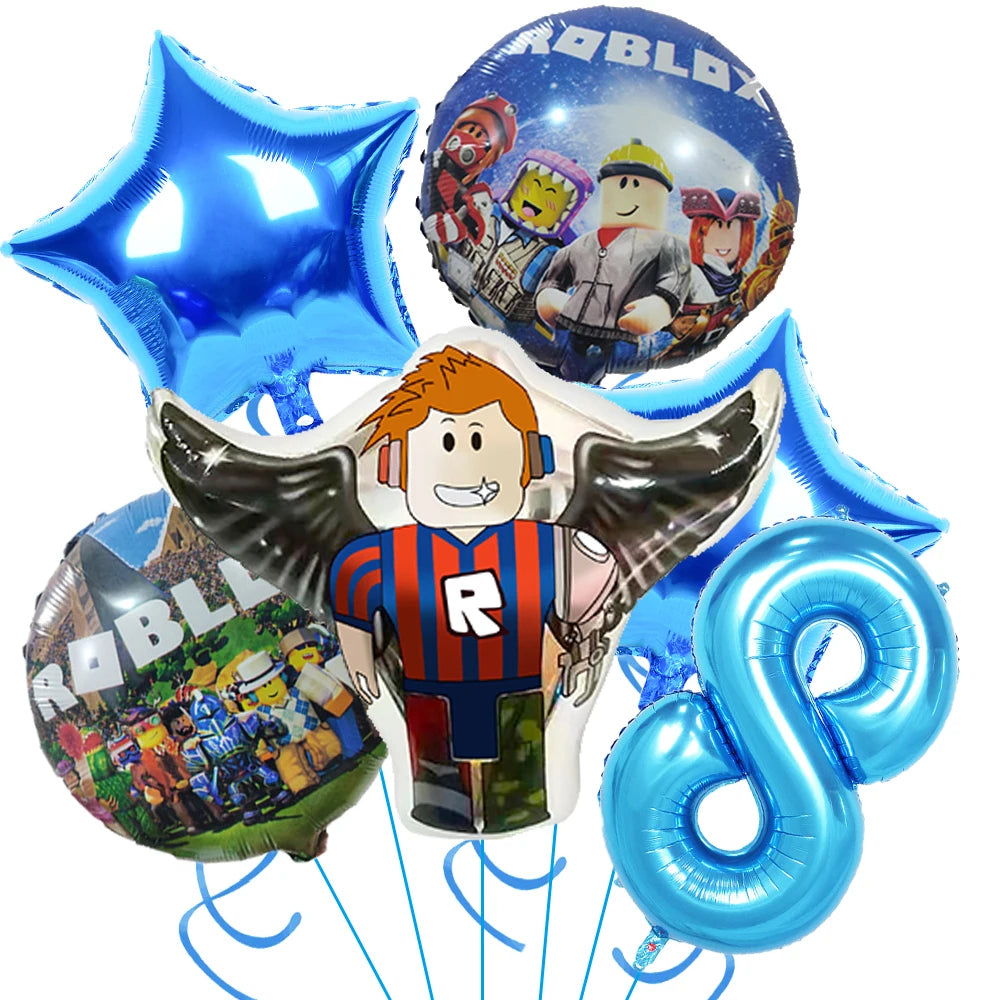 Roblox Birthday Party Supplies — Balloons, Disposable Tableware & Backdrop for Kids’ Party or Baby Shower